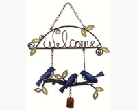 Birds of a Feather Birdies Bluebird Welcome Sign with Hanging Chain-SV90015