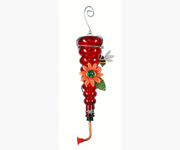 Whispering Wings Bees Hummingbird Feeder with Red Bottle