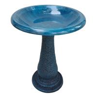 Azure Blue Fiber Clay Bird Bath-TDI41894