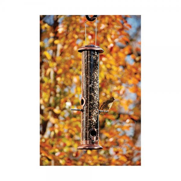 4 Port Brushed Copper 13.5 inch Tube Seed Feeder