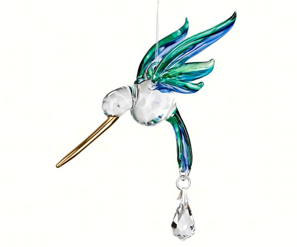 Fantasy Glass Hummingbird Peacock Suncatcher