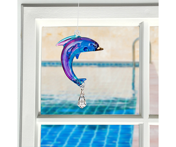 Fantasy Glass Dolphin Purple Suncatcher