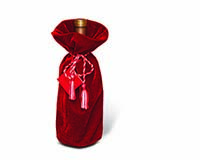Panne Velvet Wine Bottle Bag - Red with Drawstring-13028