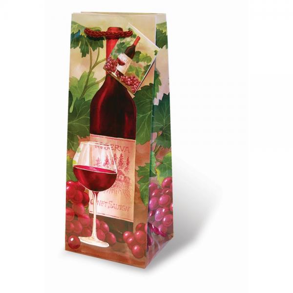 Printed Paper Wine Bottle Bag  - Red Wine and Grapes