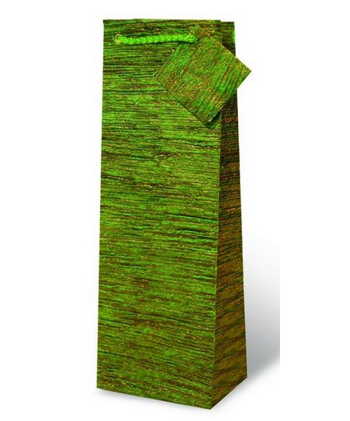 Handmade Paper Wine Bottle Bag  - Textured Green