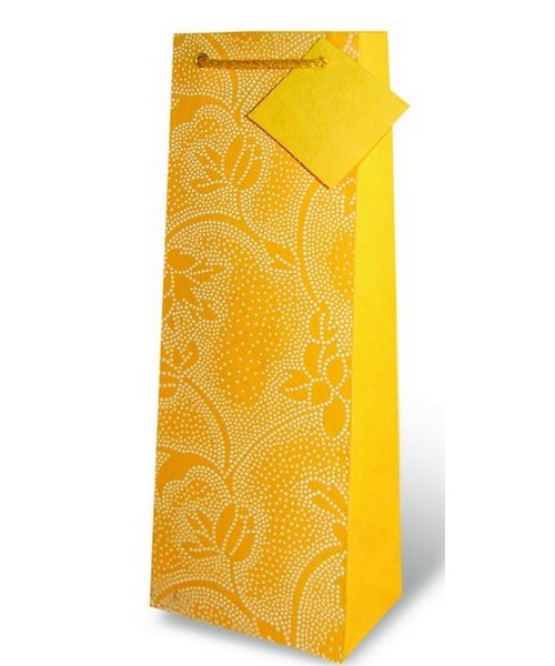 Handmade Paper Wine Bottle Bag Yellow Floral