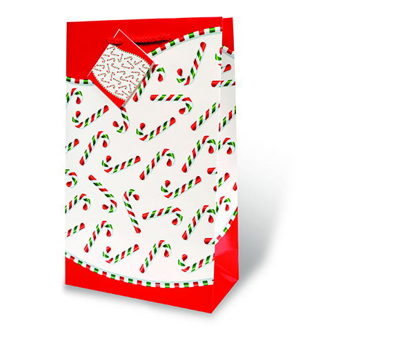 Candy Canes Two Bottle Printed Paper Wine Bottle Bag