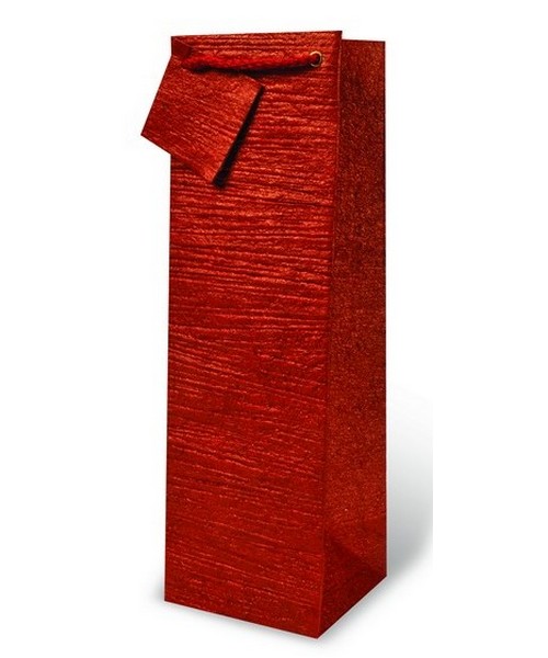 Handmade Paper Wine Bottle Bag  - Red Textured