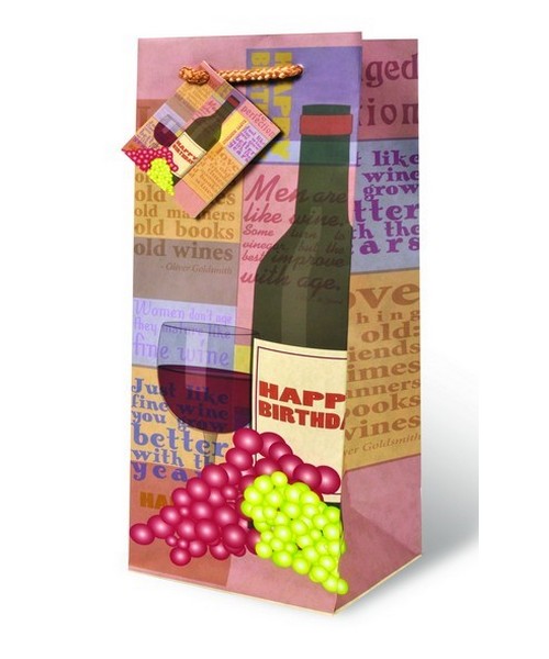 Printed Paper Wine Bottle Bag  - Aged to Perfection