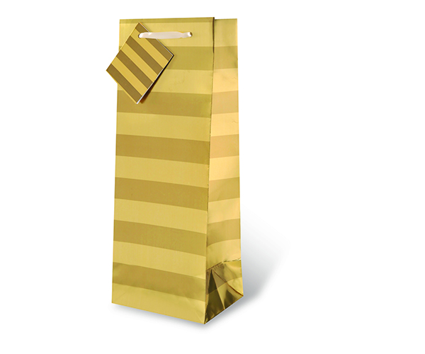 Foil Paper Wine Bottle Bag  - Gold Stripe