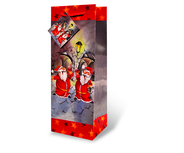 Printed Paper Wine Bottle Bag  - Santa's Wine Cellar