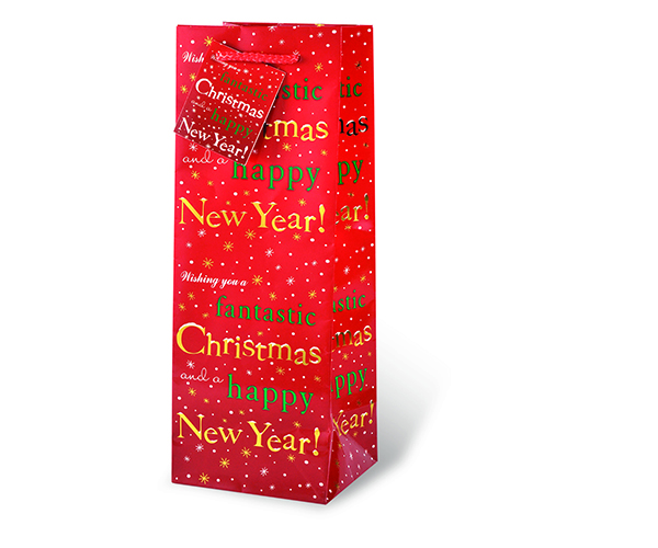 Printed Paper Wine Bottle Bag - Fantastic Christmas