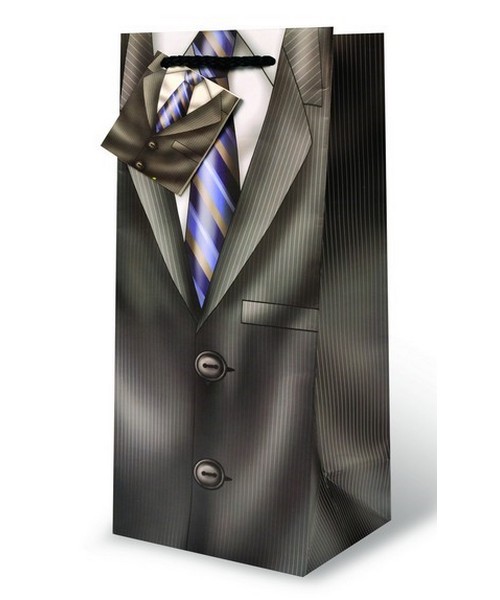 Printed Paper Wine Bottle Bag  - Suit and Tie