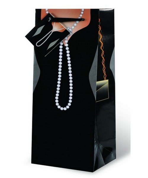 Printed Paper Wine Bottle Bag  - Little Black Dress
