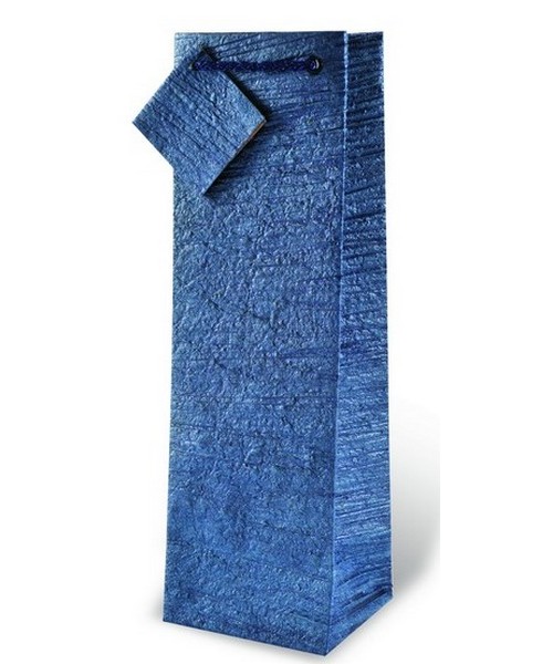 Handmade Paper Wine Bottle Bag  - Textured Blue
