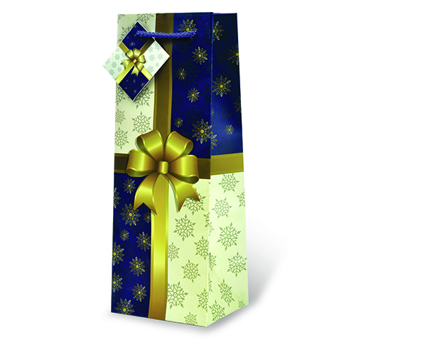 Printed Paper Wine Bottle Bag  - Tied with a Bow