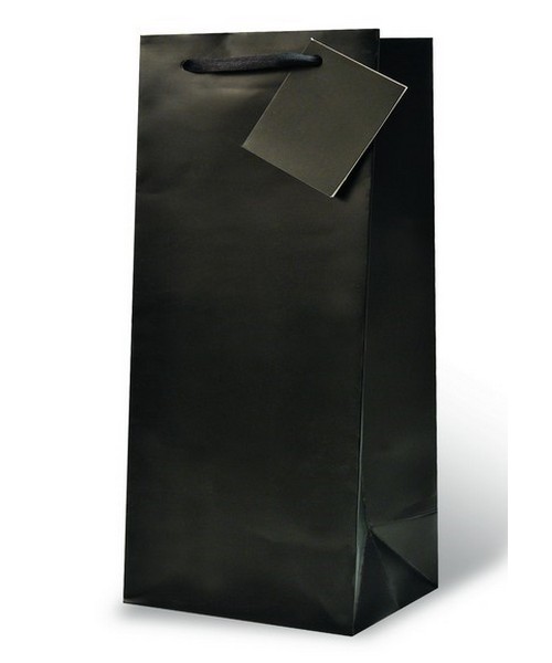 Printed Paper Wine Bottle Bag  - Black