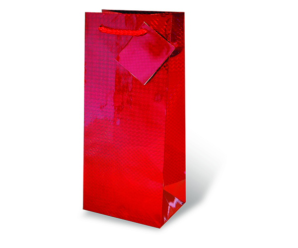 Foil Paper Wine Bottle Bag  - Red