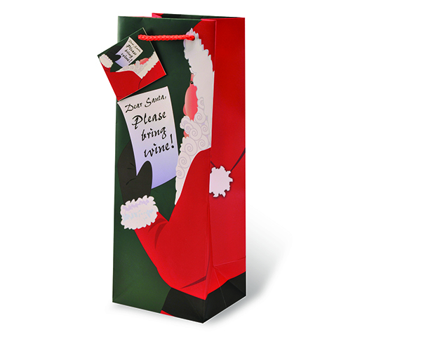 Printed Paper Wine Bottle Bag  - Santa Please Bring Wine