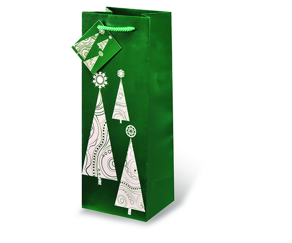 Printed Paper Wine Bottle Bag  - Contemprary Christmas Tree