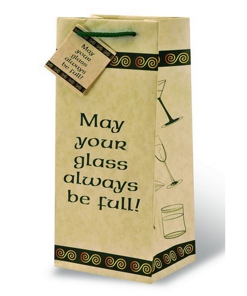 Printed Paper Wine Bottle Bag  - May Your Glas Be Full