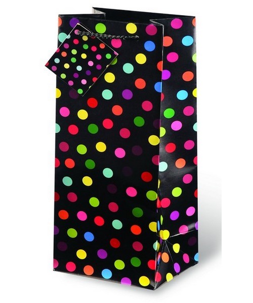 Printed Paper Wine Bottle Bag  - Polka Dots