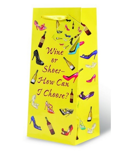 Printed Paper Wine Bottle Bag  - Wine or Shoes