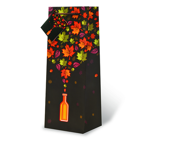 Printed Paper Wine Bottle Bag  - Autumn Leaves