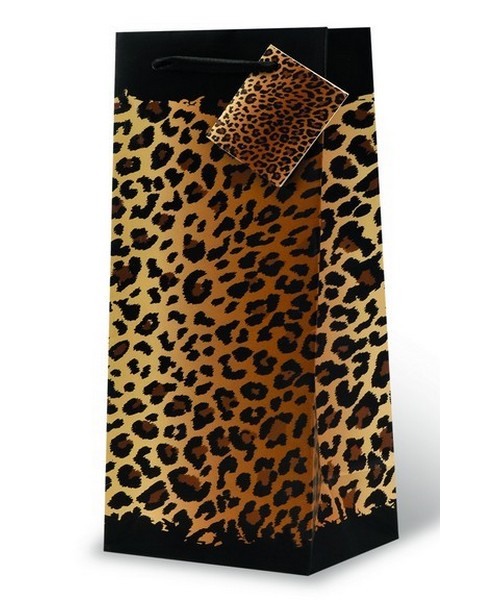 Printed Paper Wine Bottle Bag  - Leopard Spots
