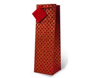 Handmade Paper Wine Bottle Bag  - Red and Gold Swivel-17688