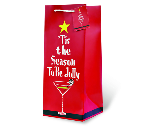 Printed Paper Wine Bottle Bag  - Tis The Season