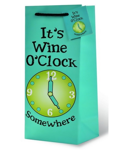 Printed Paper Wine Bottle Bag  - It's Wine O'Clock Somewhere