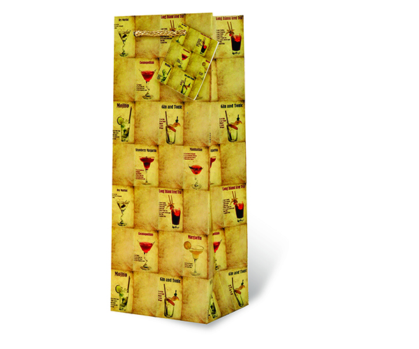Printed Paper Wine Bottle Bag  - Mixed Drinks