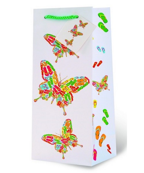 Printed Paper Wine Bottle Bag  Flip Flop Butterflies