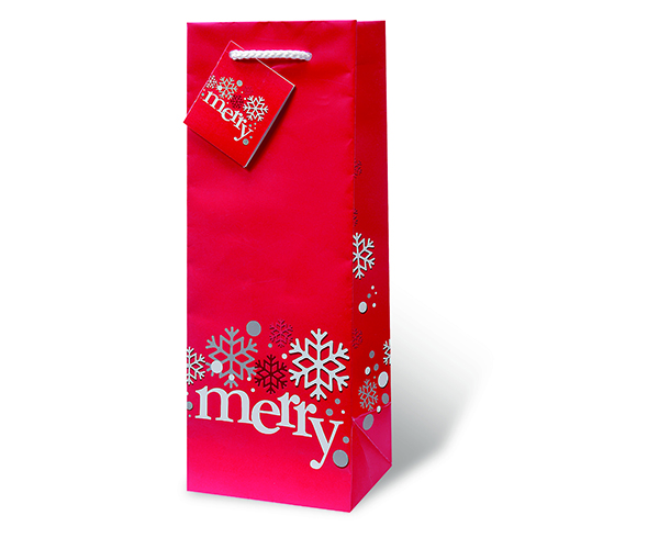 Printed Paper Wine Bottle Bag  - Merry Wine