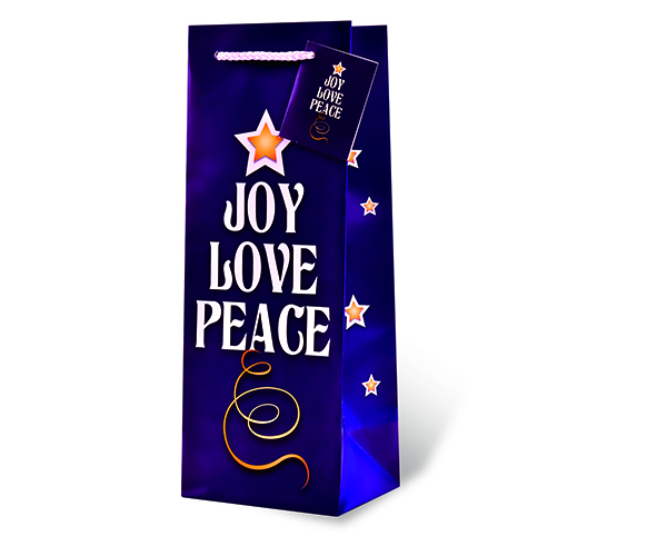 Printed Paper Wine Bottle Bag  - Joy Love Peace