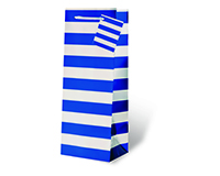 Printed Paper Wine Bottle Bag  - Blue and Silver Stripes-17732