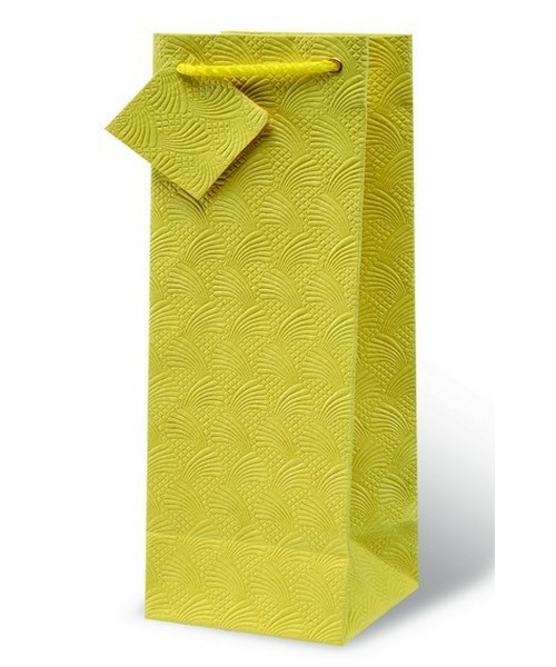 Handmade Paper Wine Bottle Bag  - Yellow Embossed