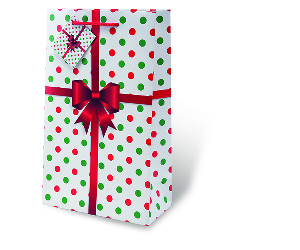 Holiday Polka Dots Two Bottle Wine Gift Bag