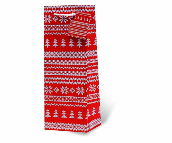 Red Holiday Sweater Wine Bottle Gift Bag