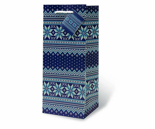 Blue Holiday Sweater Wine Bottle Gift Bag