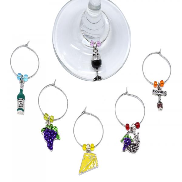 Wine and Cheese Wine Charms Set of 6
