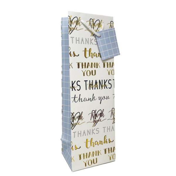 Printed Paper Wine Bottle Bag - Black/White Thank you Printed Paper Wine Bottle Bag - Black/White Thank you