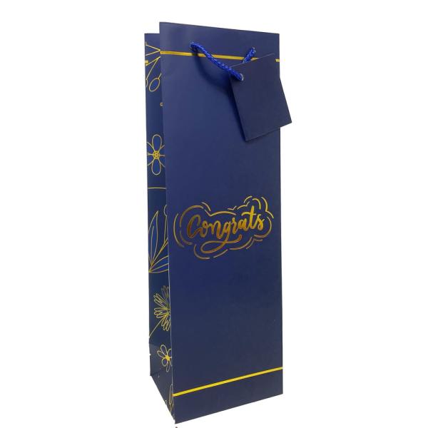 Printed Paper Wine Bottle Bag - Congrats Blue Flower Printed Paper Wine Bottle Bag - Congrats Blue Flower