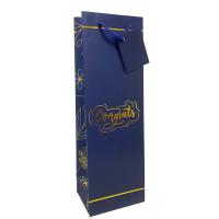 Printed Paper Wine Bottle Bag - Congrats Blue Flower-27087