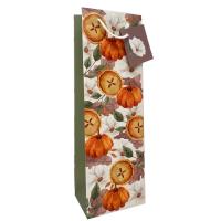 Printed Paper Wine Bottle Bag - Fall Pumpkins-27088