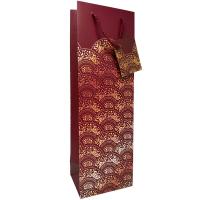 Printed Paper Wine Bottle Bag Red & Gold Oriental Design-27091