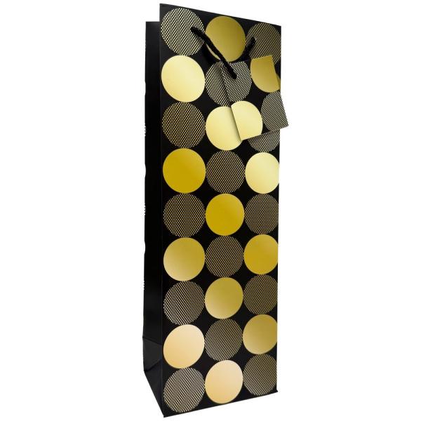 Printed Paper Wine Bottle Bag Black & Gold Polka Dots Printed Paper Wine Bottle Bag Black & Gold Polka Dots