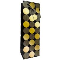 Printed Paper Wine Bottle Bag Black & Gold Polka Dots-27093