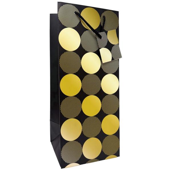 1.75 Liter Paper Liquor Bag Black & Gold Polka Dots 1.75 Liter Paper Liquor Bag Black & Gold Polka Dots